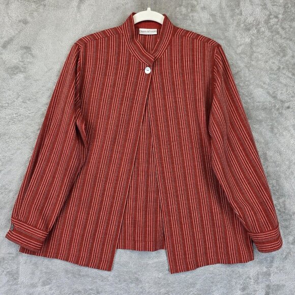 Draper's & Damon's Jacket Womens Petite Medium Red Striped Mandarin Collar Swing - Picture 1 of 9
